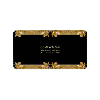 Goud Zwart  Bloemen Adres Label