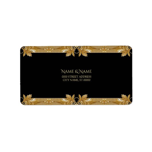 Goud Zwart  Bloemen Adres Label (Voorkant)