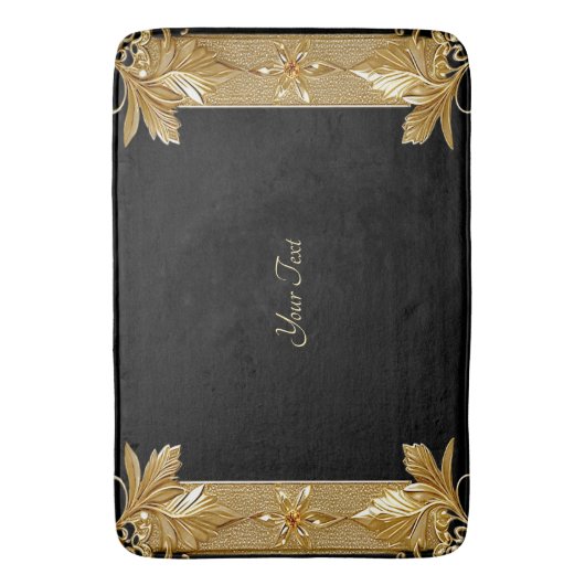 Goud Zwart  Bloemen Badmat (Voorkant Verticaal)