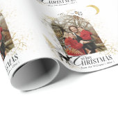 Goud & Zwart Bloemen Boho Arch Foto Kerstmis Cadeaupapier (Rol Hoek)