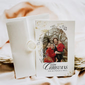 Goud & Zwart Bloemen Boho Arch Foto Kerstmis Feestdagenkaart