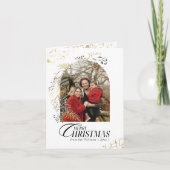 Goud & Zwart Bloemen Boho Arch Foto Kerstmis Kaart (Voorkant)