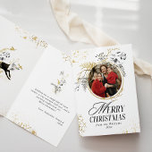 Goud & Zwart Bloemen Boho Arch Foto Kerstmis Kaart