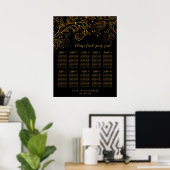 Goud Zwart Bloemen Bruiloft 10 Tafels Zitkaarten Poster (Thuiskantoor)