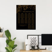 Goud Zwart Bloemen Bruiloft 12 Tafels Zitkaarten Poster (Thuiskantoor)