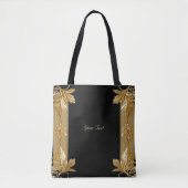 Goud Zwart  Bloemen Canvas tas (Voorkant)