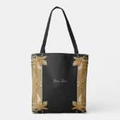 Goud Zwart  Bloemen Canvas tas (Achterkant)