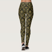 Goud & Zwart Bloemen Damast Geometrisch Patroon Leggings (Achterkant)