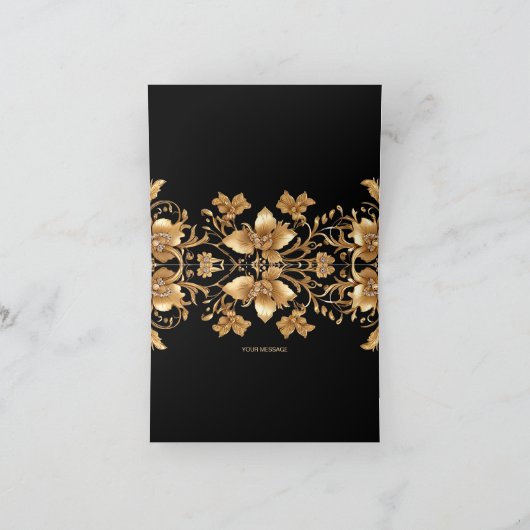 Goud Zwart  Bloemen Dankjewel Kaart (Binnen)