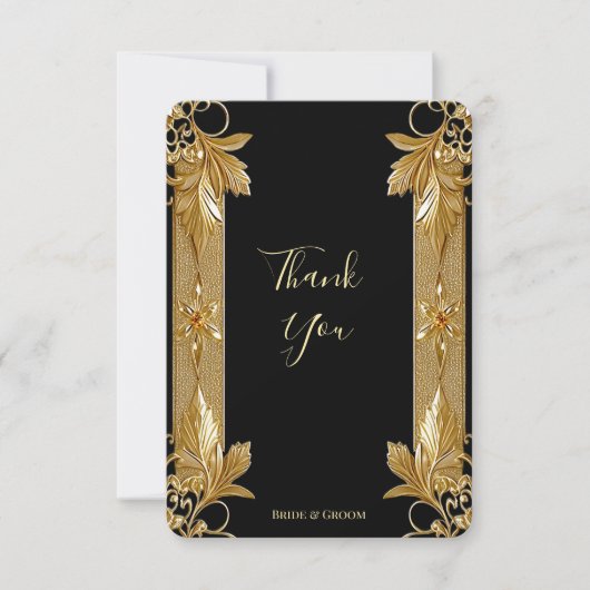 Goud Zwart  Bloemen Dankjewel Kaart