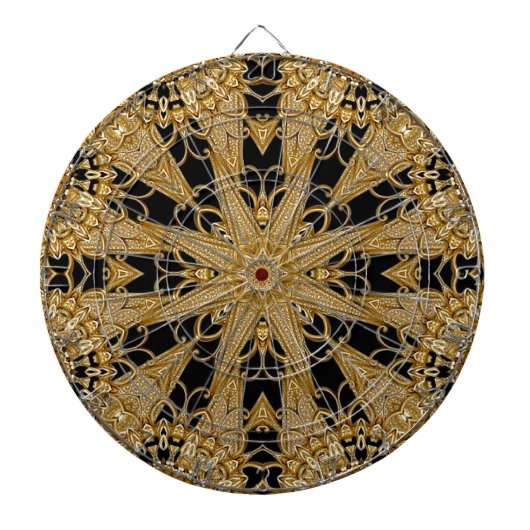 Goud Zwart  Bloemen Dartbord (Voorkant)