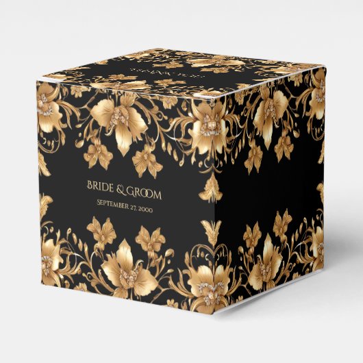 Goud Zwart  Bloemen Favoriet Box Bedankdoosjes (Voorkant Zijde)
