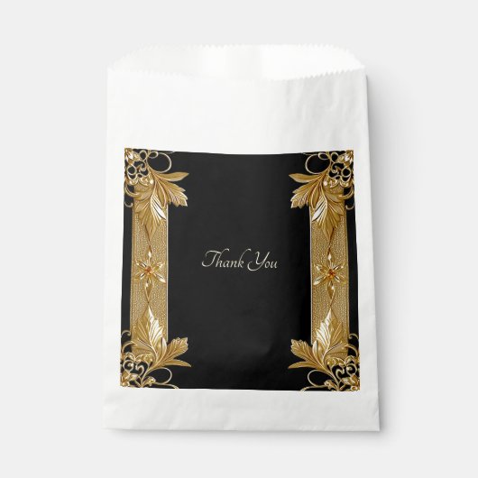 Goud Zwart  Bloemen Favoriet Tas Bedankzakje (Voorkant)