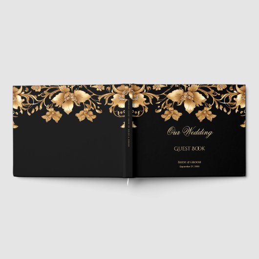 Goud Zwart  Bloemen Gastboek Gastenboek (Volledig)