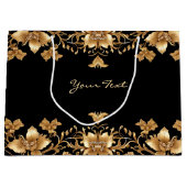 Goud Zwart  Bloemen Geschenktas Groot Cadeauzakje (Voorkant)