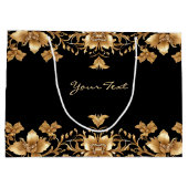 Goud Zwart  Bloemen Geschenktas Groot Cadeauzakje (Achterkant)