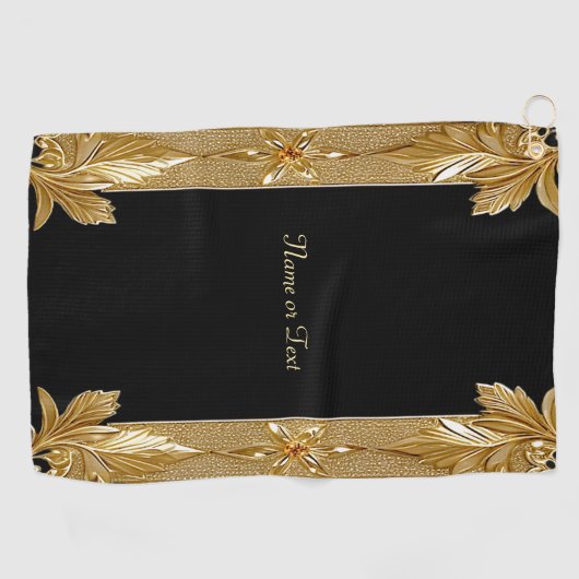 Goud Zwart  Bloemen Golfhanddoek (Horizontaal)