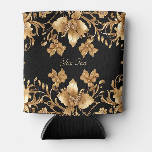 Goud Zwart  Bloemen Koelbox Blikjeskoeler (Voorkant)