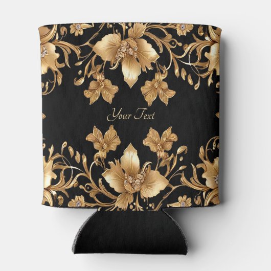 Goud Zwart  Bloemen Koelbox Blikjeskoeler (Achterkant)