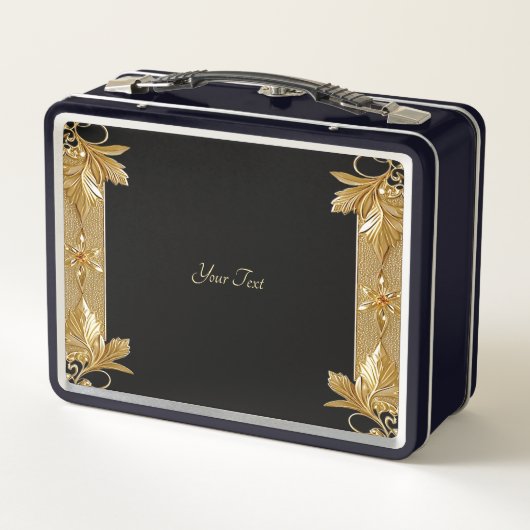 Goud Zwart Bloemen Lunchbox (Achterkant)