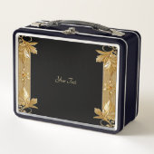 Goud Zwart Bloemen Lunchbox (Voorkant)