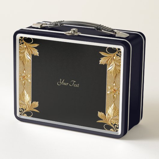 Goud Zwart Bloemen Lunchbox (Voorkant)