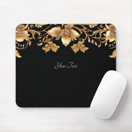 Goud Zwart  Bloemen Mousepad Muismat (Met muis)