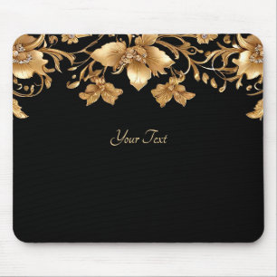 Goud Zwart  Bloemen Mousepad Muismat