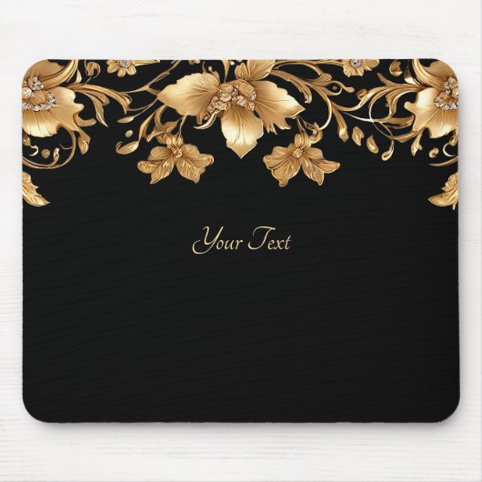 Goud Zwart  Bloemen Mousepad Muismat (Voorkant)