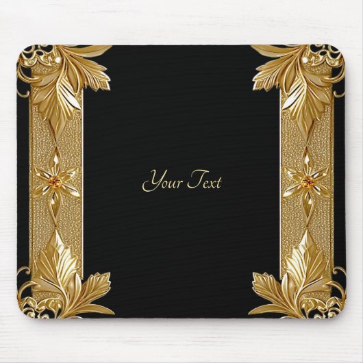 Goud Zwart  Bloemen Mousepad Muismat (Voorkant)