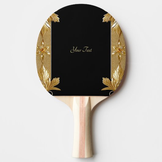 Goud Zwart  Bloemen Ping Pong Paddle Tafeltennisbatje (Voorkant)