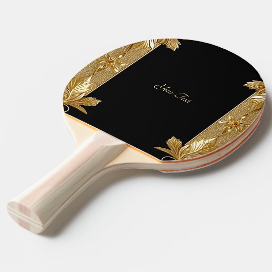 Goud Zwart  Bloemen Ping Pong Paddle Tafeltennisbatje (Voorkant Gekanteld)