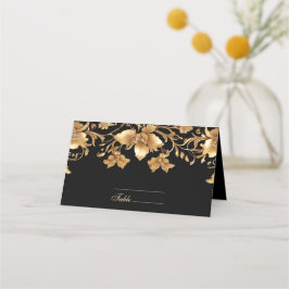 Goud Zwart Bloemen Place Card Plaatskaartje