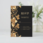 Goud Zwart Bloemen RSVP Kaart (Staand voorkant)