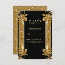 Goud Zwart Bloemen RSVP Kaart