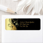 Goud & Zwart Bloemen Scroll Bruiloft Adres Label (Insitu)