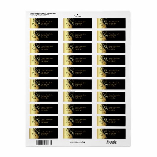 Goud & Zwart Bloemen Scroll Bruiloft Adres Label (Full Sheet)