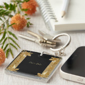 Goud Zwart  Bloemen Sleutelhanger (Voorkant Rechts)