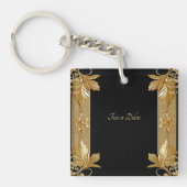 Goud Zwart  Bloemen Sleutelhanger (Voorkant)