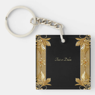 Goud Zwart  Bloemen Sleutelhanger