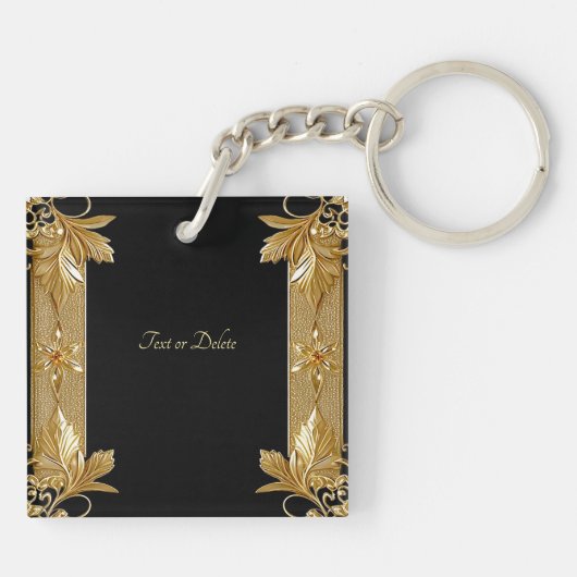 Goud Zwart  Bloemen Sleutelhanger (Achterkant)