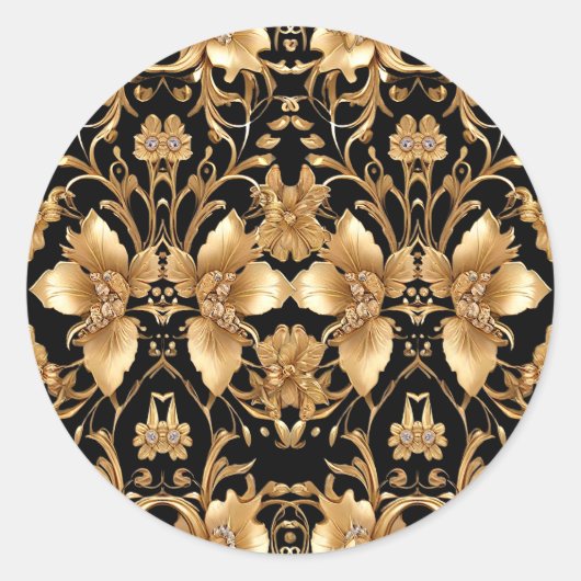 Goud Zwart  Bloemen Sticker (Voorkant)