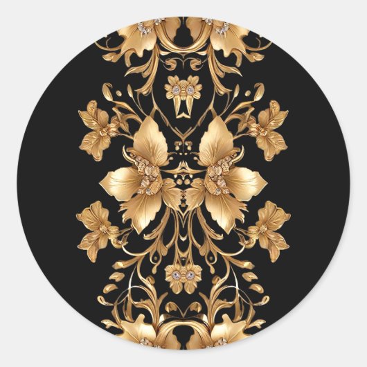 Goud Zwart  Bloemen Sticker (Voorkant)