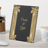 Goud Zwart Bloemen Tafelblad Tekenen Reclamebord Met Voetstuk (Insitu)