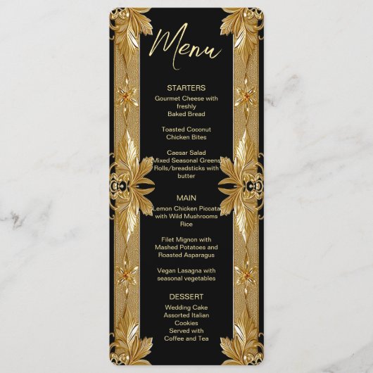 Goud Zwart  Bloemen Trouwmenu Menu (Voorkant)