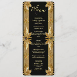 Goud Zwart  Bloemen Trouwmenu Menu