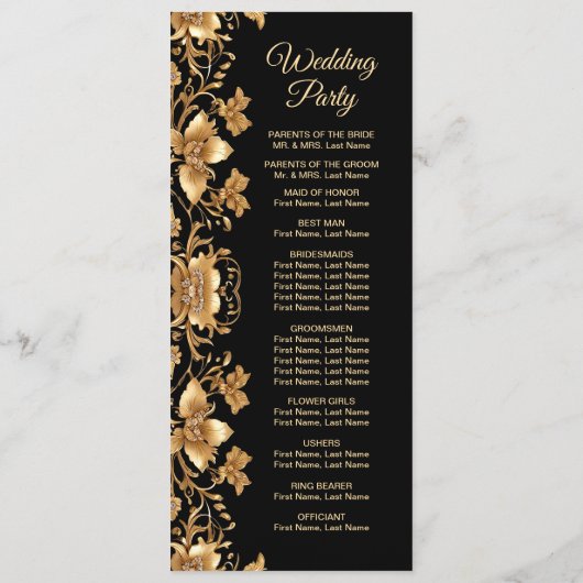 Goud Zwart  Bloemen Trouwprogramma Programmakaart (Achterkant)