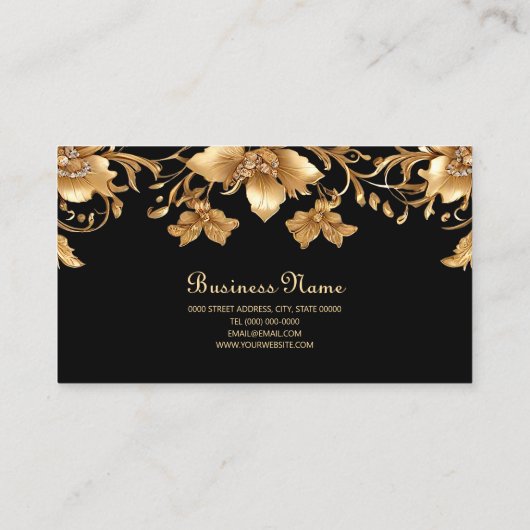 Goud Zwart Bloemen Visitekaartje (Achterkant)