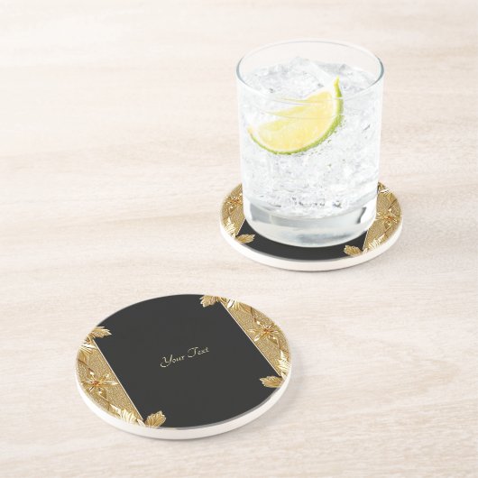 Goud Zwart  Bloemen Zandsteen Onderzetter (Zijkant)