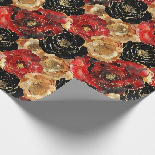 Goud Zwart Bloemig Feest Bruids Bruiloft Cadeaupapier (Hoek)